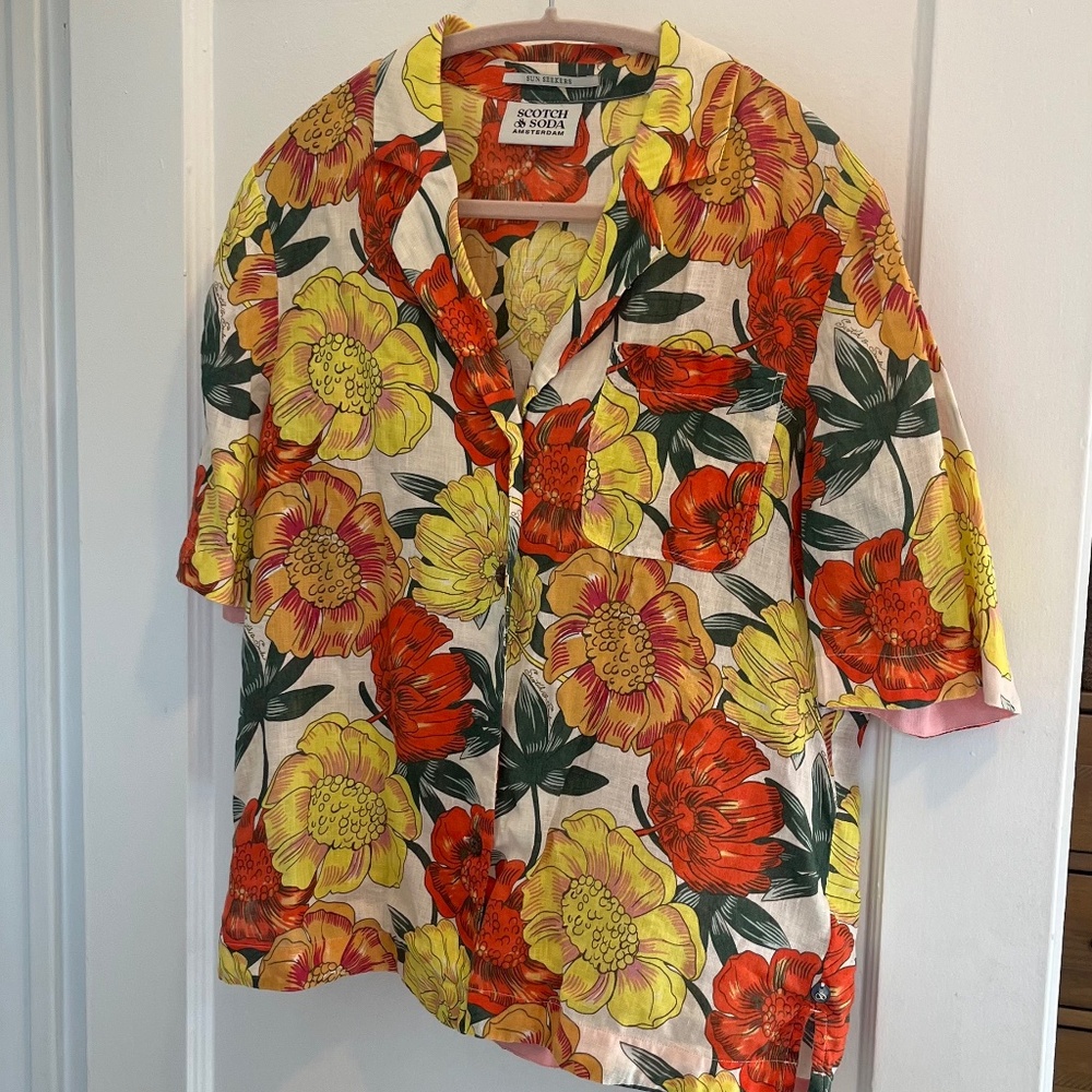 Scotch & Soda Floral Linen Camp Shirt Style Top